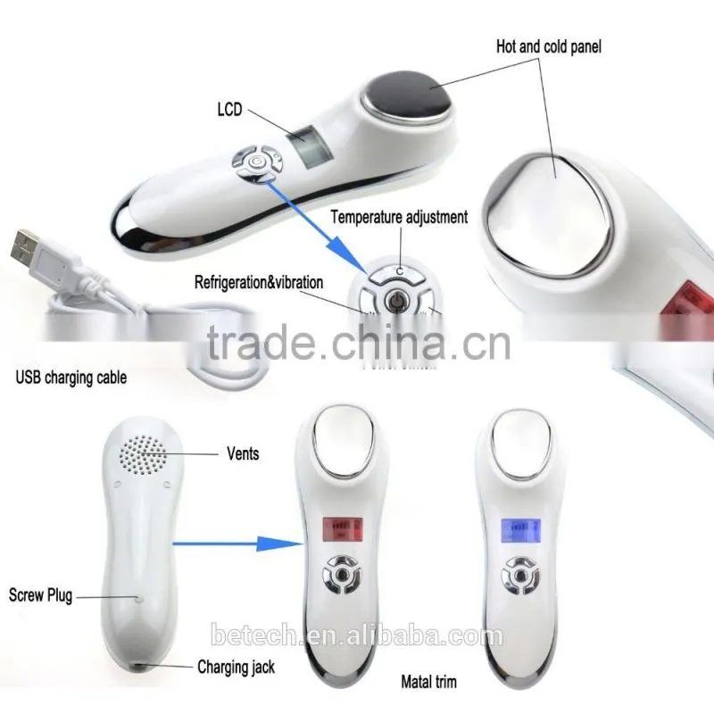 Heating Vibration Ultrasonic Hot Cold Treat Sonic Skin Firming Warm Beauty Care