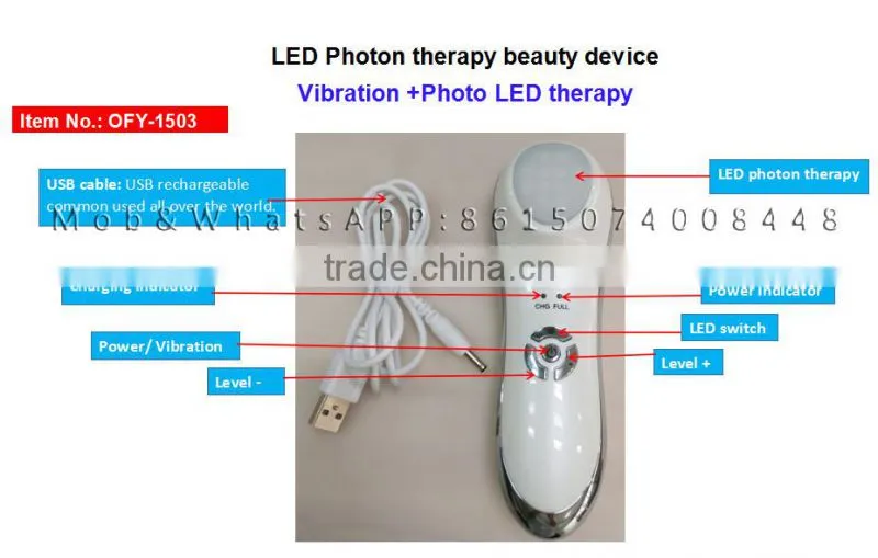 Portable Vibration +Photo LED therapy beauty device color led light therapy facial lifting wrinkle device