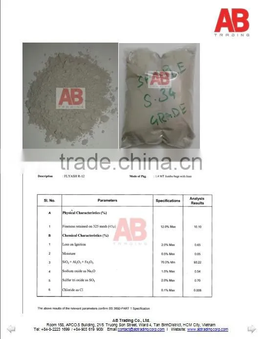 Fly ash from Tuticorin, India / used in cement industry / coal fired power plant