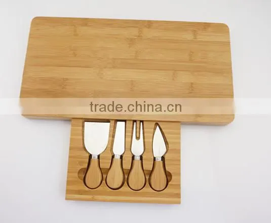 Picnic Bamboo Cheese Board Tool Set with Hidden Tool Drawer