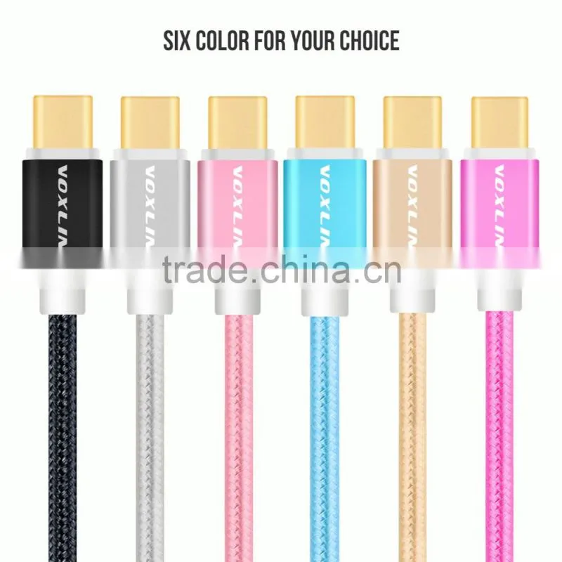 Voxlink 1m TYPE-C Male to Male Mobile Phone Data Cable Charging Cable Nylon Braided Metal Wire Type C to Type C Cable