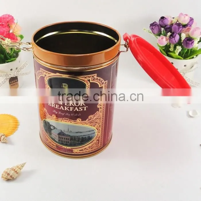 Custom printed metal round shape tea coffee storage tin canister