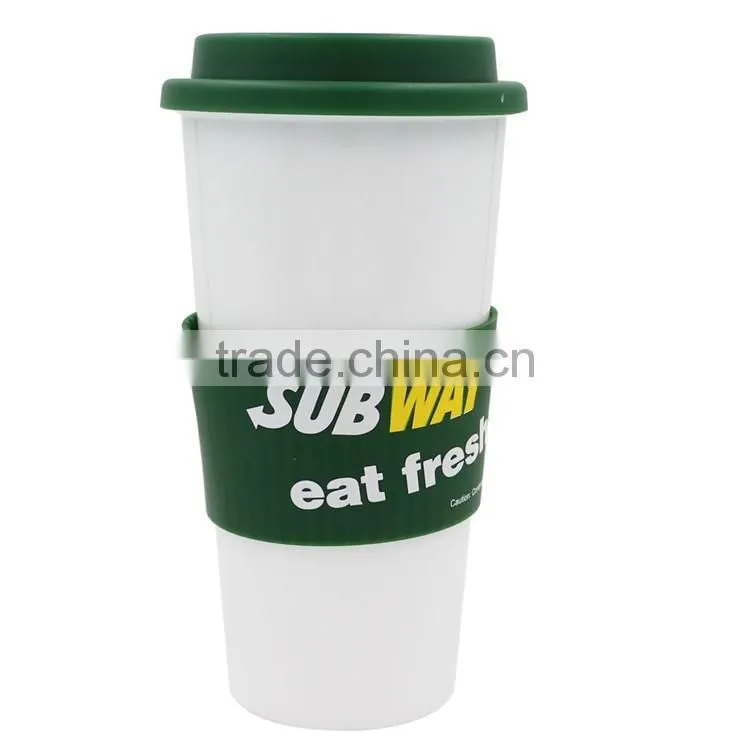 480ML Takeaway Plastic Coffee Cups With Lid, Reusable White Plastic Sports Cups