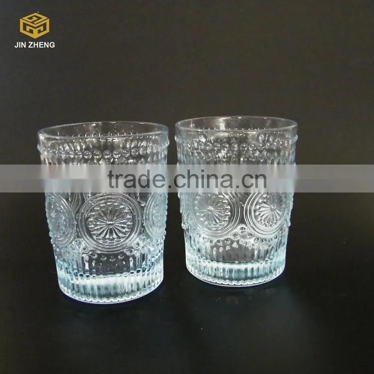 High quality embossed wathet blue glass candle holder wholesale