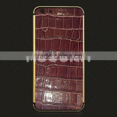 Luxury crocodile leather real 24k gold housing, gold plated housing for iPhone 6S 6Plus