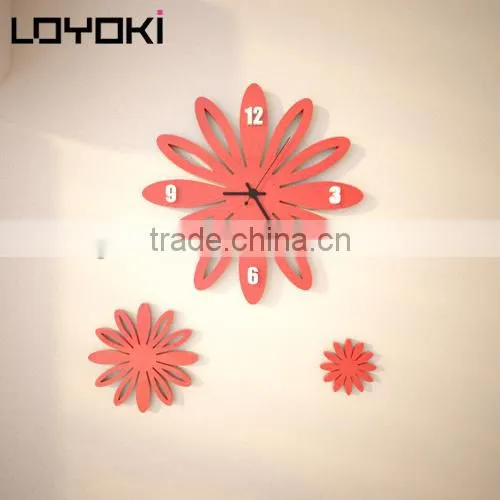 Creative petal wall clock whit two 3D flower wall sticker home decor set of 3 wall art clock sets