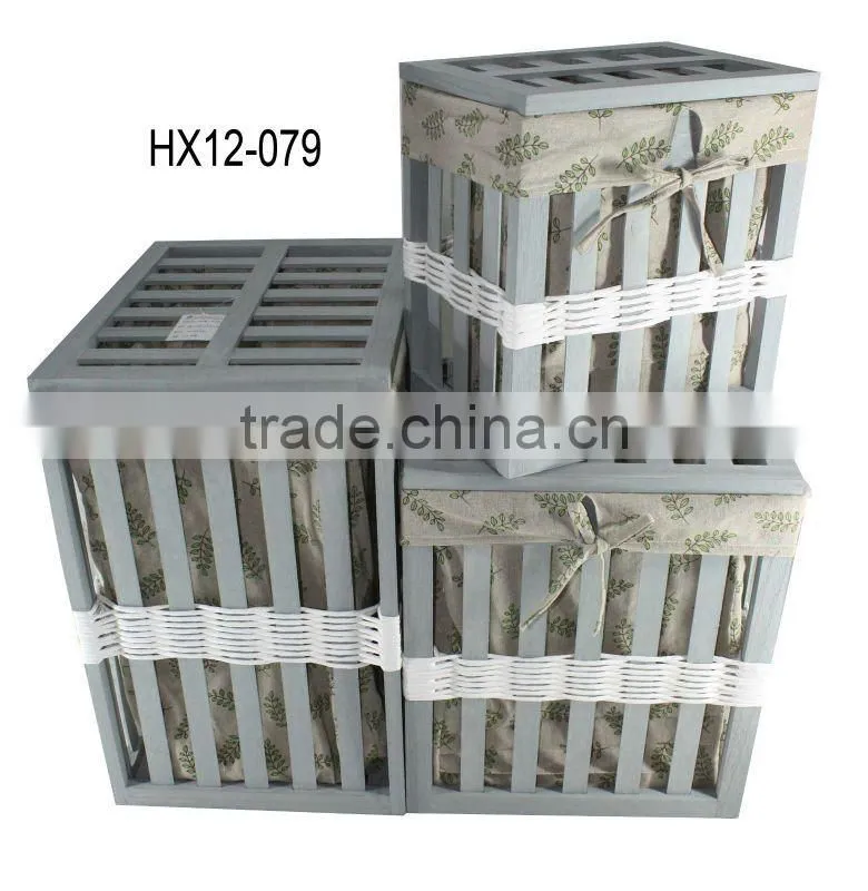 Wooden Storage laundry basket with lid