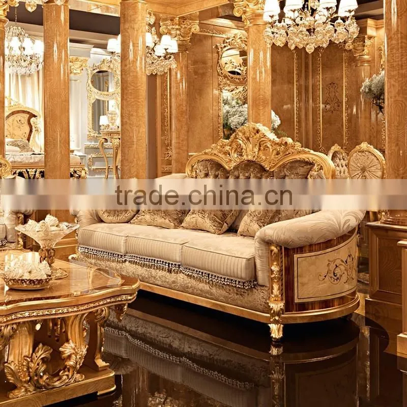 royal gold Louis XVI baroque antique carved luxury classic living room sofa set villa hotel lobby sofa furniture