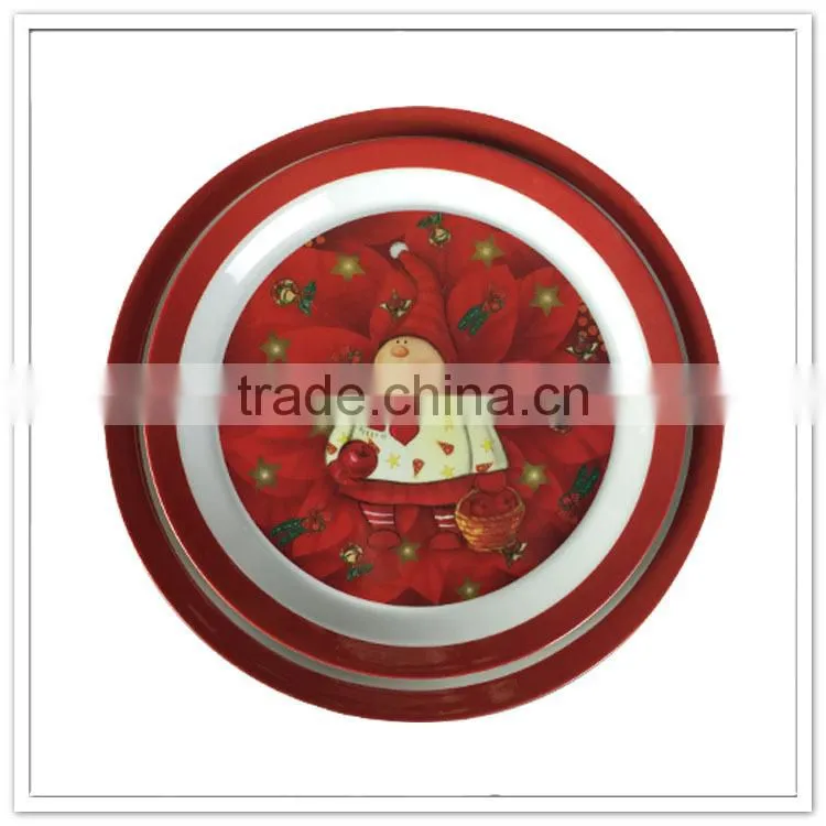 Full printed round dishes melamine xmas serving cake set