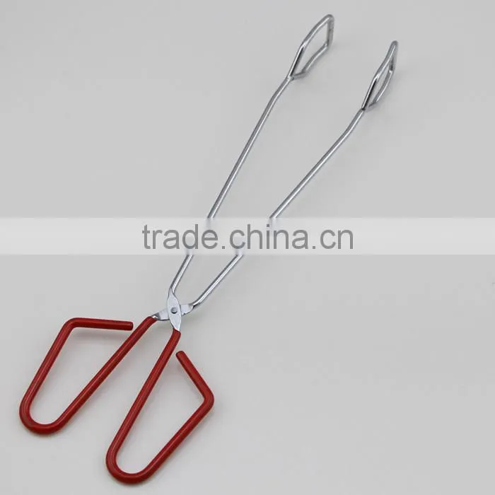 Red Rubber Handle Scissor Food Serving Tongs/ BBQ Tongs
