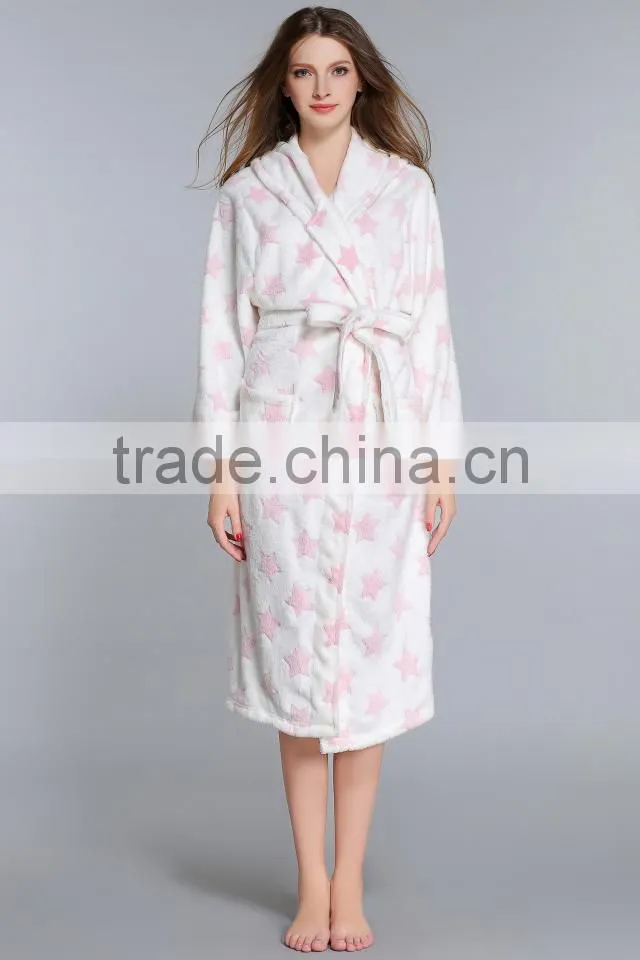 Ladies burnout Printed Coral Fleece Bath Robe,Bathrobe/bath gown/robe/sleepwear/nightwear