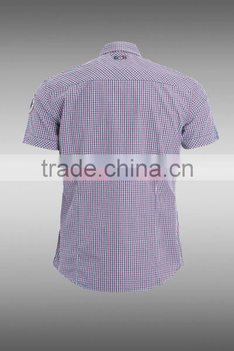 Fashion Short Sleeve Casual Design High Quality 100%Cotton Check Men Shirt