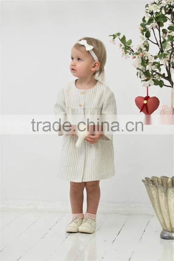 New design long sleeve stripe casual linen baby girl kids frock summer dress