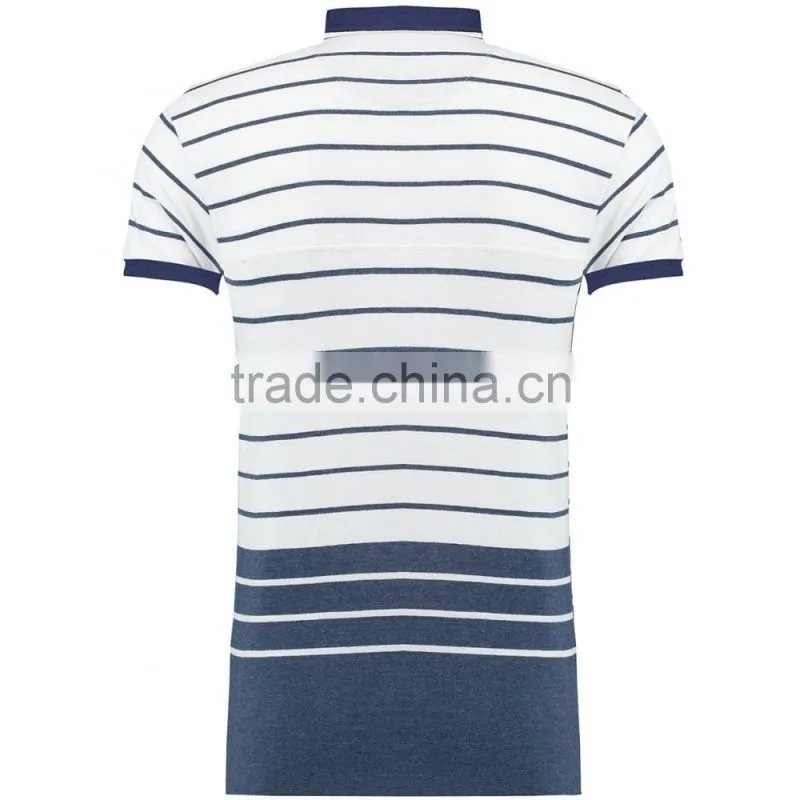 MGOO 100% Cotton Pique White Woven Stripe Polo Blue Tie Dye Color Short Sleeves Custom Polo