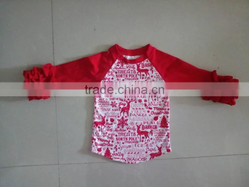 new wholesale kids clothing baby girls long sleeve deer raglan shirt toddler girls tee shirt for christmas