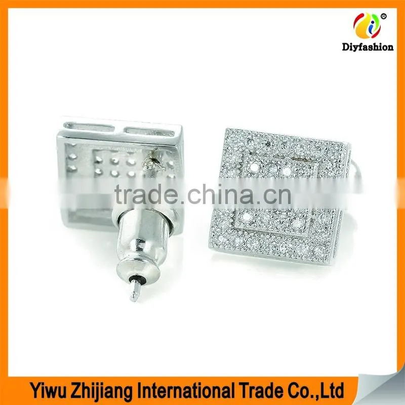 2017 new fashion Set auger Inlay zircon Platinum plating double square silver earrings