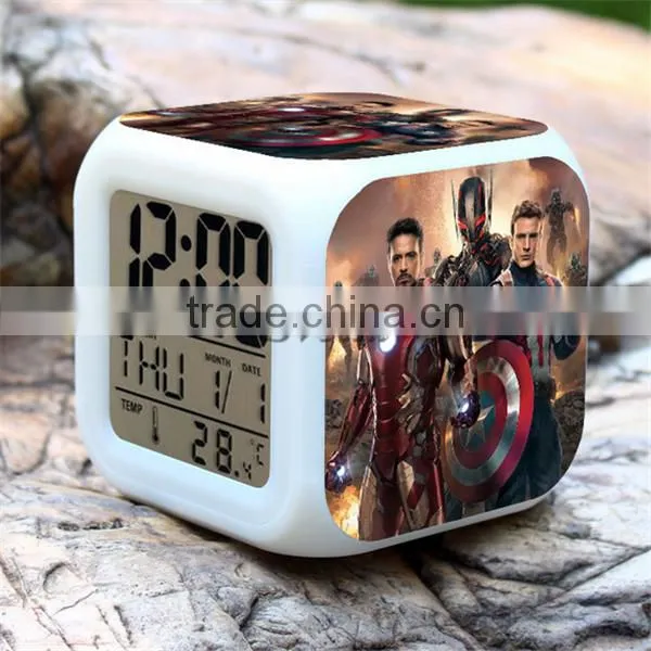Hot selling digital clocks for kids Superhero Green-man alarm clock colorful LED clocks for sale