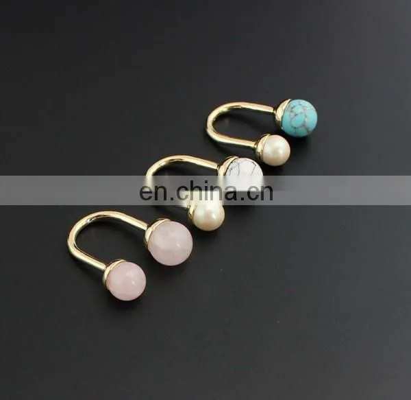 U-shaped Rose Quartz and Turquoise Pearl Rings Spring Travelling Rings