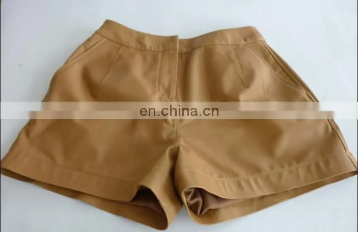 2015 new style sheep leather short pants in YKK zipper in front