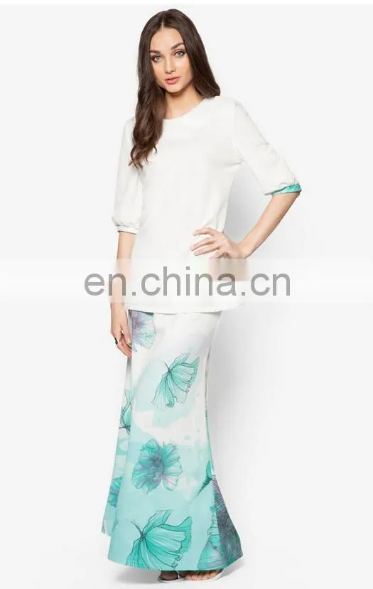 New arrival White fashion Dress digital printing Women Muslimah clothing