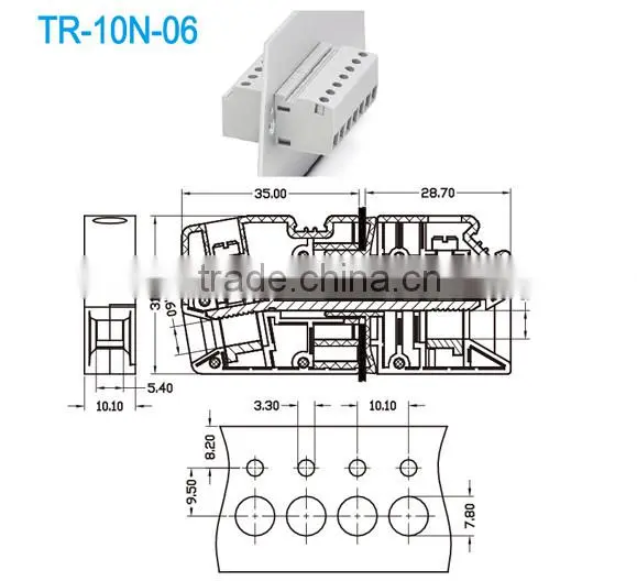 Through Panel Terminal Block Pitch 10.10mm 600V 65A High Current