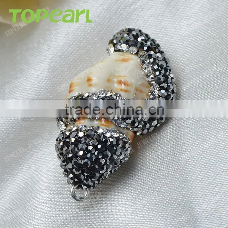 Topearl Jewelry Fashion Snail Shell Pendant Rhinestones Clay Pave Fashion Pendant SPD08
