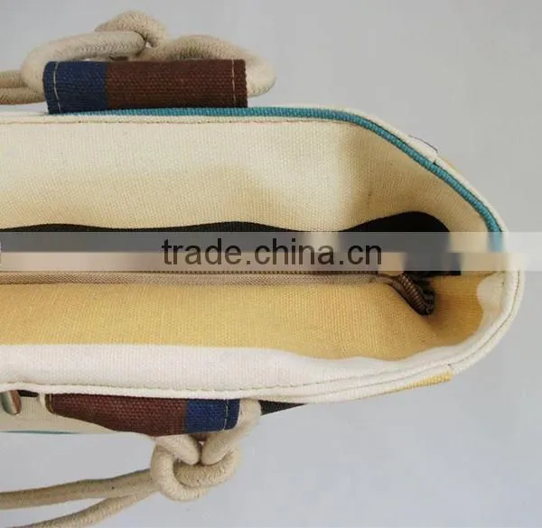 2015 New Arrival Big Capacity Women Lady Female Canvas Stripe Printed Tote Bag