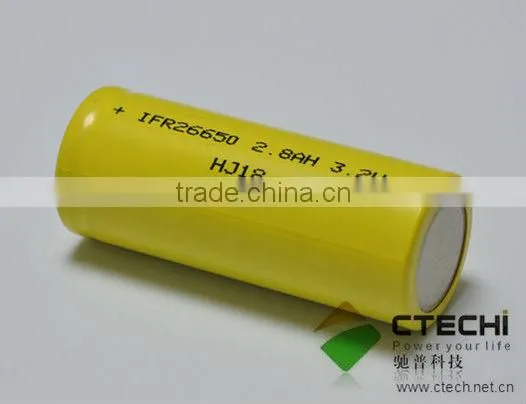 Rechargeable LiFePo4 lithium battery IFR26650 3.2V 2800mAh for energy storage