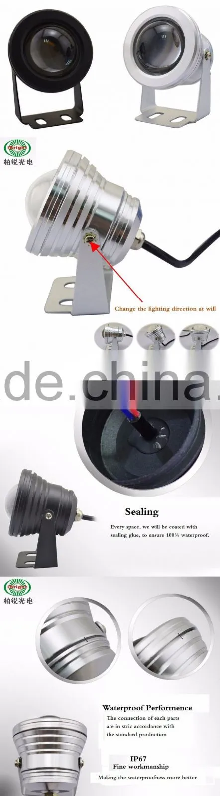 10W RGB LED underwater lighting 12v pool light IP67 Waterproof