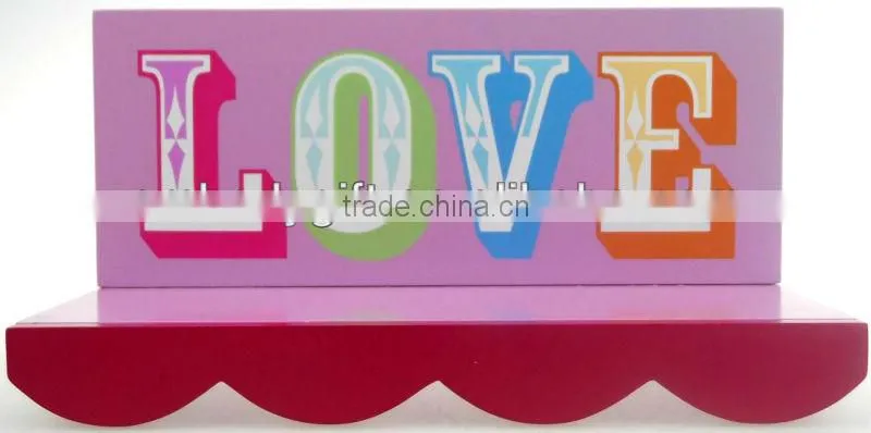 MDF Love pink decorative wooden wall shelf wall display