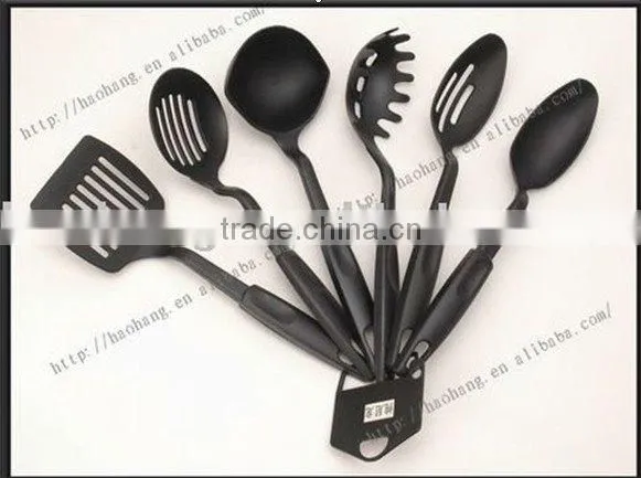 Hot sale 6pcs black nylon cooking utensils, kitchen utensils and their uses