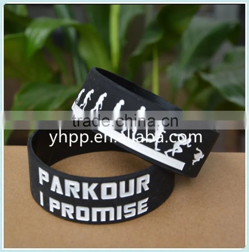 Custom Design Parkour I Promised Silicone Wristband Bracelets for Sport Adult Size 1" Wide