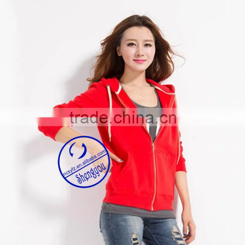 custom women's fleece zipper-up hoodies sweatshirts manufactures in china