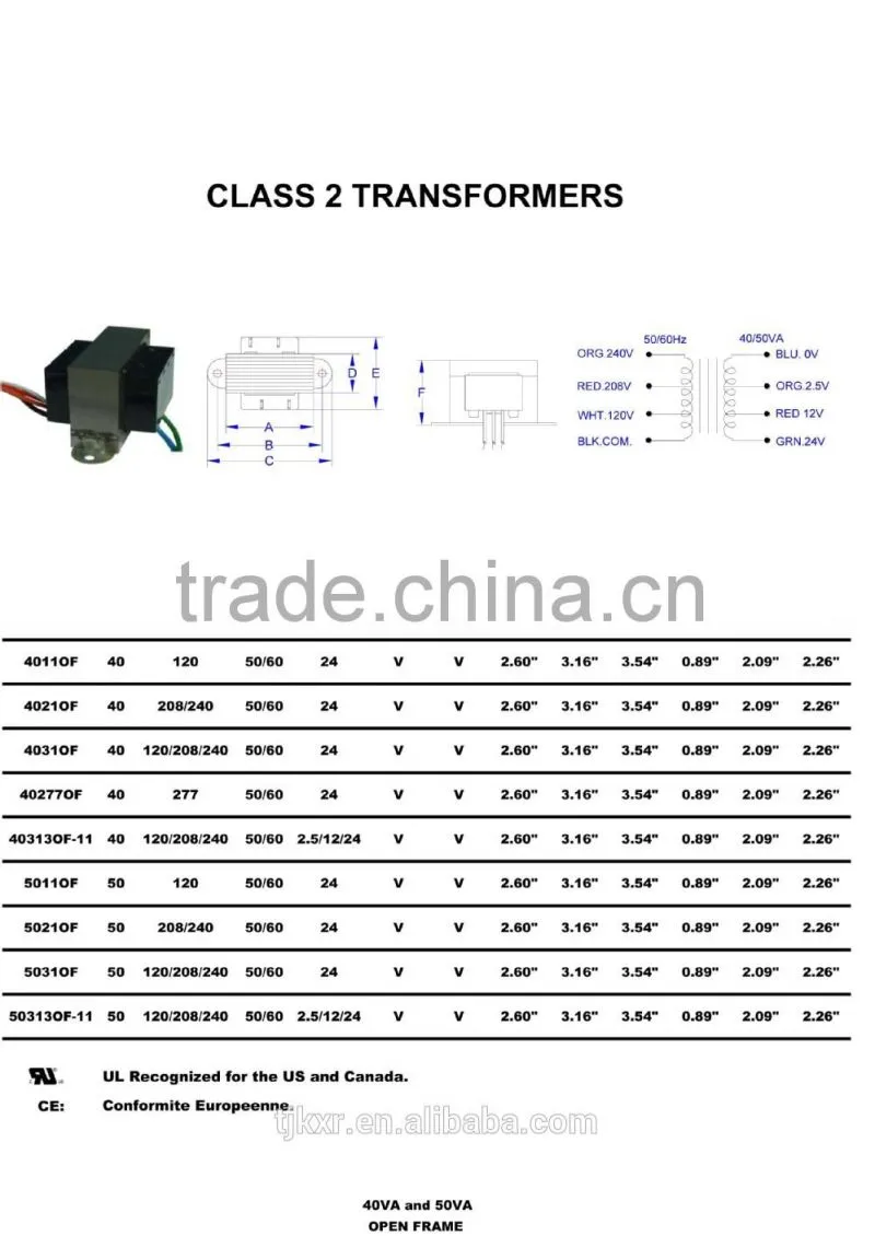 UL, CUL, CE approved 120V 208V 240V 277V 480V input,24V output, 5W to 100W, class 2 transformer