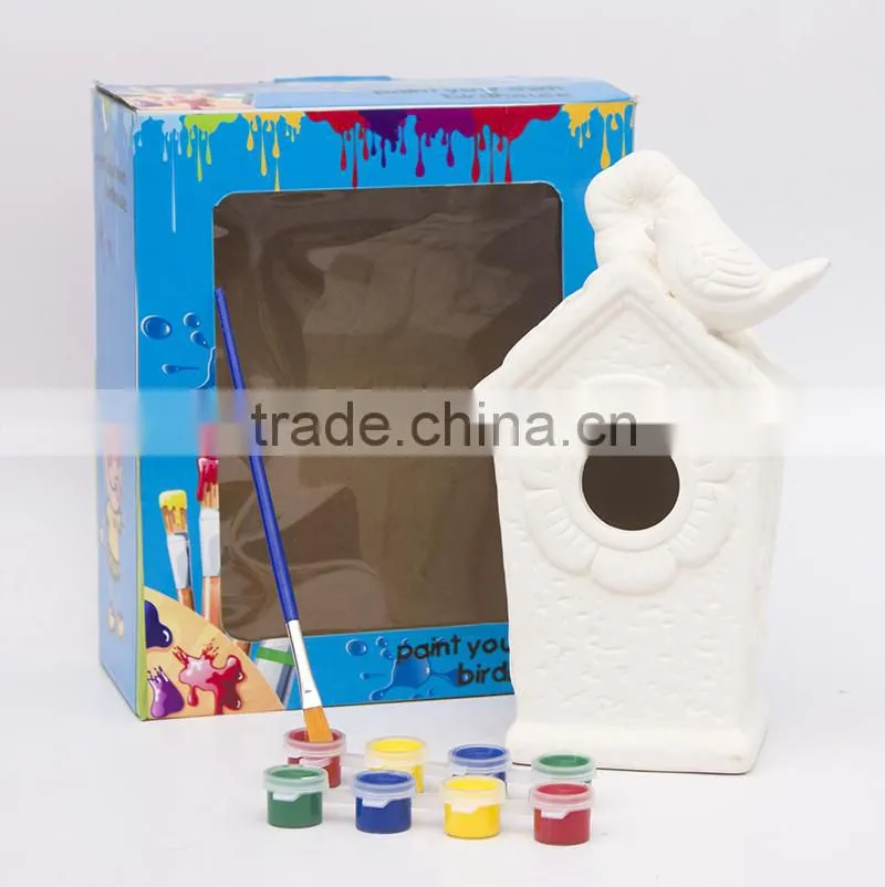 KIDS ACRYLIC PAINT CERAMIC BIRD HOUSE SET