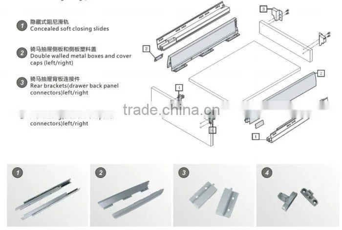 New type full extention soft close kitchen drawer tandem box