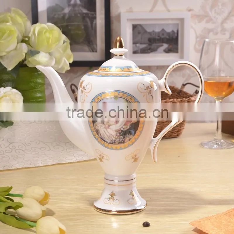 european style fashion pattern with gold-rim 1000ml bone china tea pot
