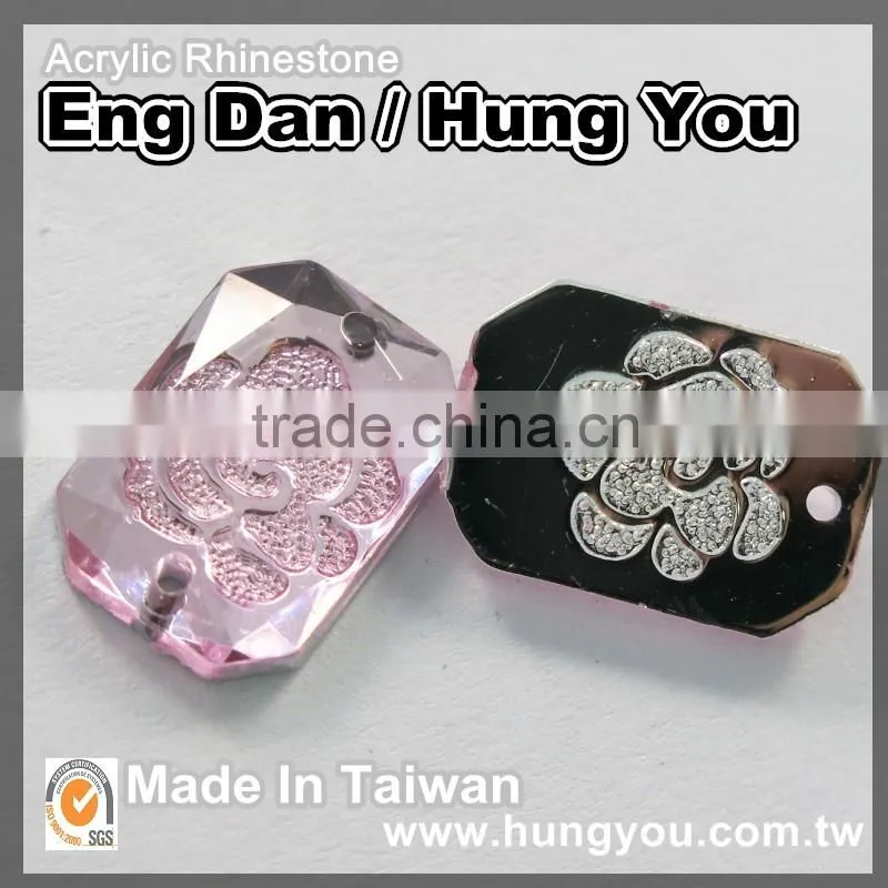 Unique Designs Transparent Flat back Embossed Sew on Acrylic Rhinestone