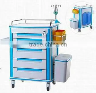 ABS Ambulance cart ,Medical Crash Cart,treatment trolley with IVpole