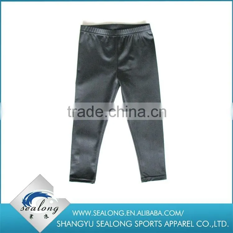 China wholesale Casual girls leggings custom thin PU black leggings for children