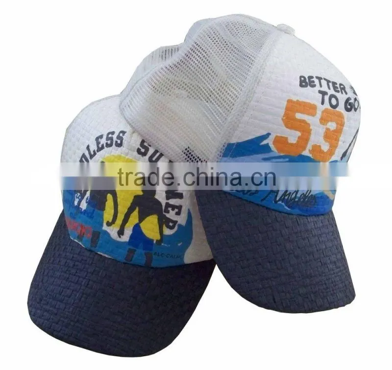 mesh and paper straw trucker cap straw baseball cap