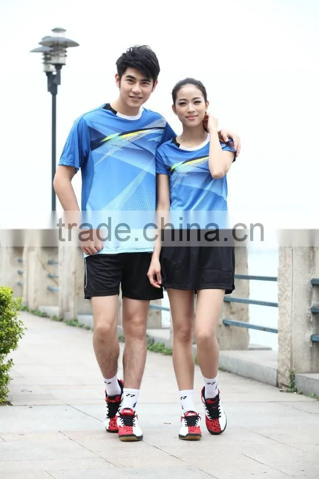 Couple's blue badminton wear,wholesale cheap badminton sport shirt,exporters badminton sport shirt