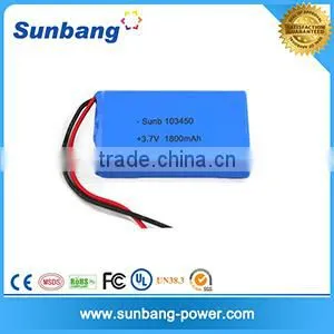 CE FCC MSDS ROHS certification approved rechargeable 103450 3.7v 1800mah lithium polymer battery for electric device