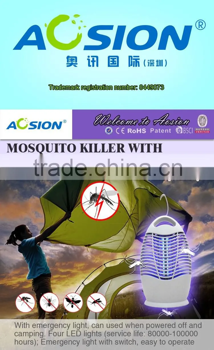 Aosion 2 years warranty high voltage uva lamp mosquito zapper with emergency light