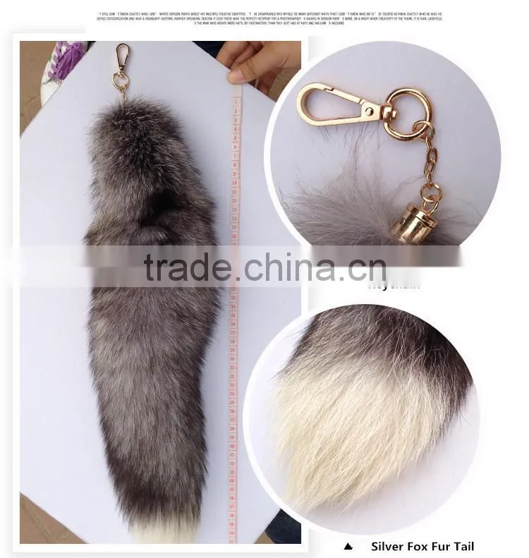 Natural Silver Fox Tail Fur Keychain / Fox Fur Tail keychain / Dye Colorful Fox Tail Keychain