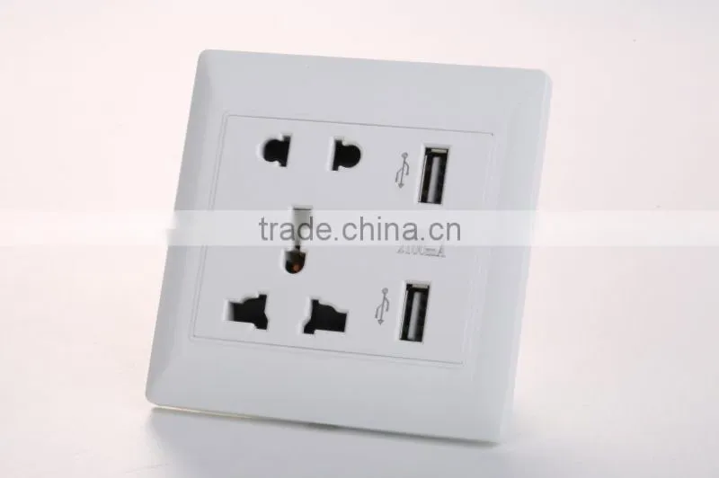High quality white 5V 2100mA wall switch with double USB