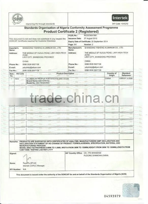 6000 series grade and window & door application aluminum profile