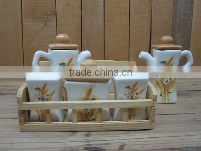 European unigue white ceramic canister sets with wooden stand