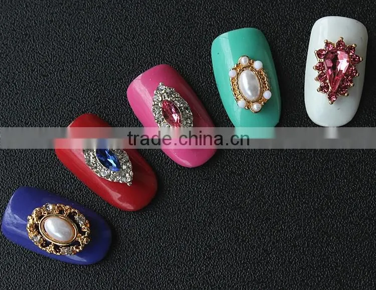 no fading color high opal rhinestone crown pearl setted crown oval pending metal charm for nail art