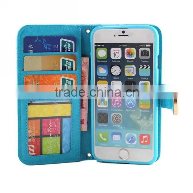 Small Fragrant Wind Leather wallet case with shoulder strap for iphone 6